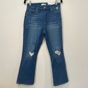 LOFT Womens Jeans Kick Crop High‎ Rise 27 4 NWT Dark Wash Distress Stretch Boot